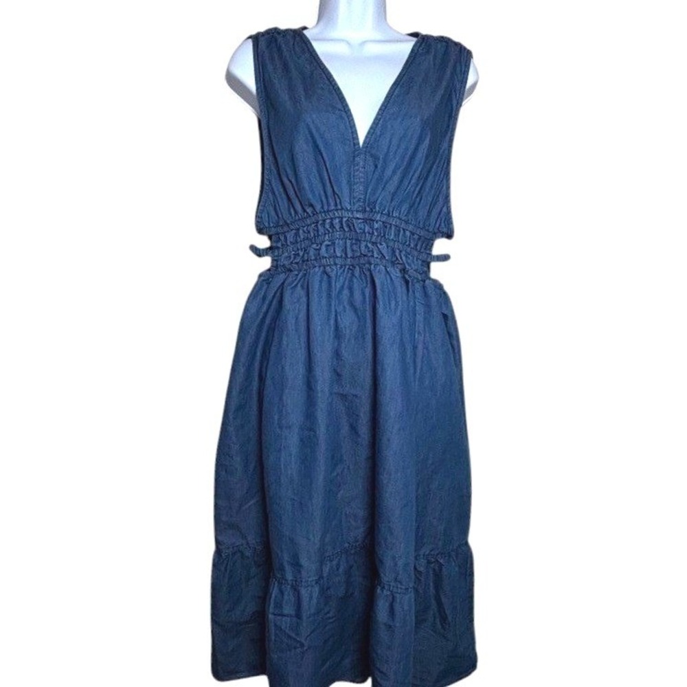 Speed Limit Chambray Open Waist Midi Dress Sz L Prairie Cowgirl Western Boho